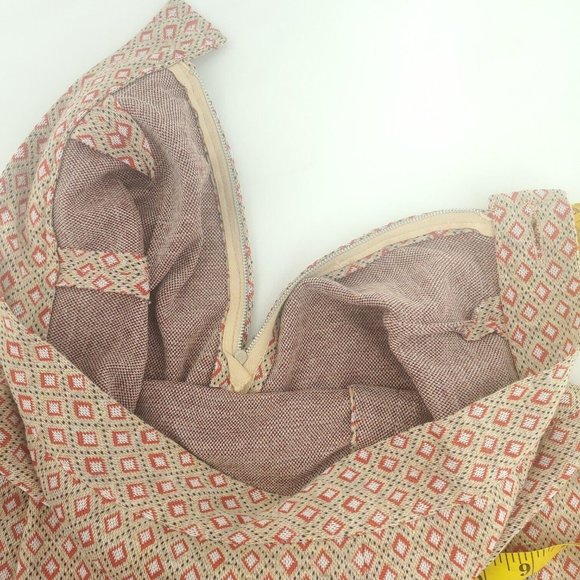 Vintage Womens Light Beige Geometric Flat Front Side Zip Handmade A Line Skirt - Picture 5 of 12